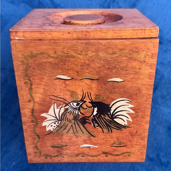 Vintage 1960s MCM Wooden Fighting Rooster CanisterSet w/Salt & Pepper Shakers
